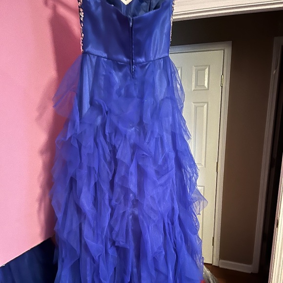 V Cut Long Blue Masquerade Junior Dress - Picture 3 of 3